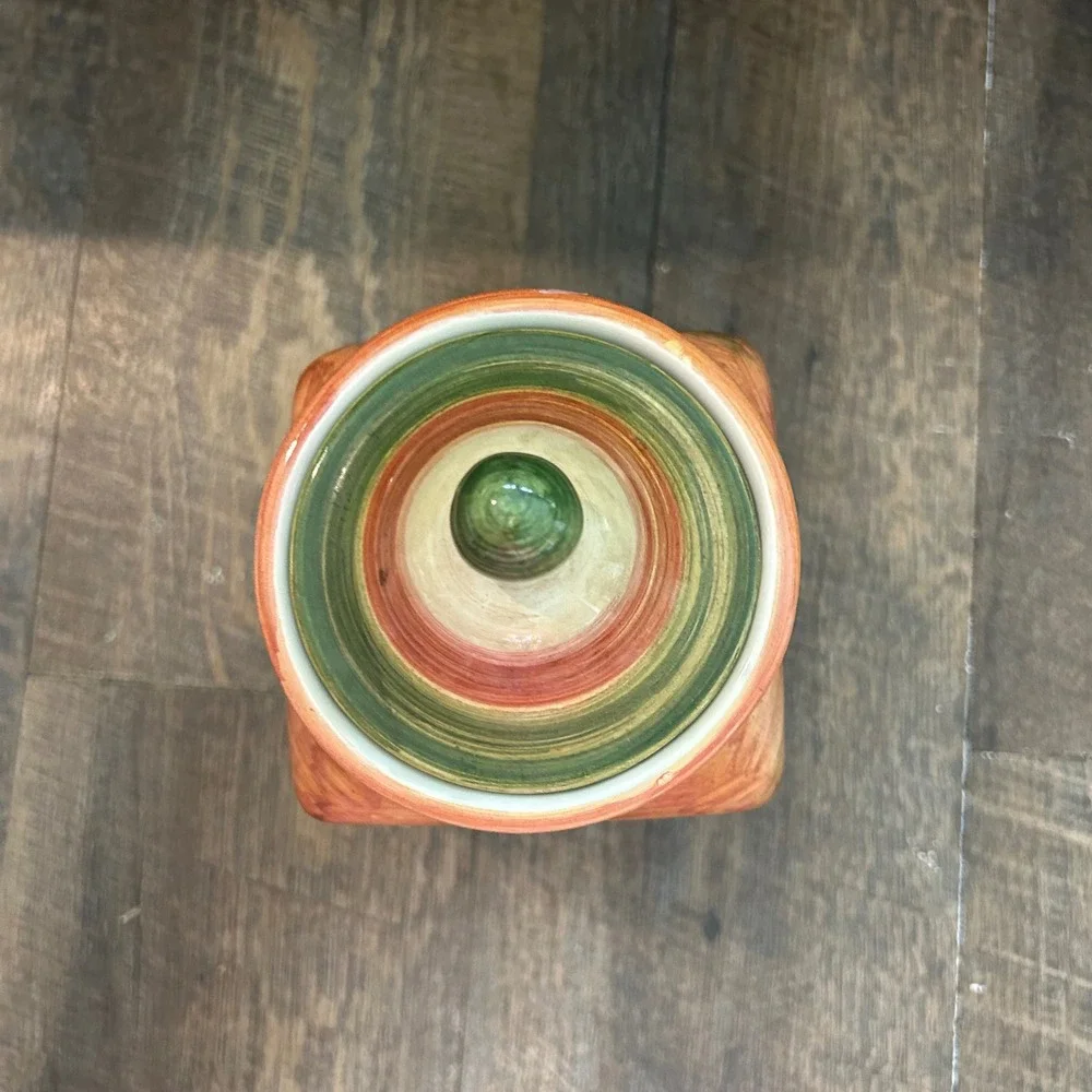Horchow Italy Hand Painted‎ Ceramic Canister Square Mediterranean Jar 5361/22